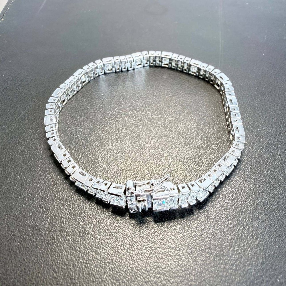 FAS Sterling Silver 925 Princess Cut CZ Tennis Bracelet 7.25" 17.17g